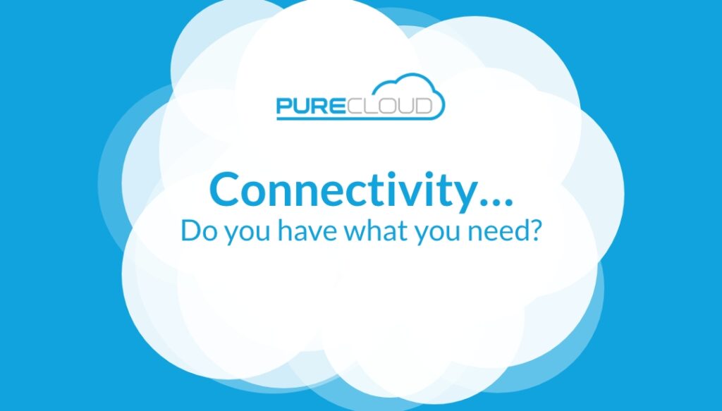 PureCloud logo with the text 'Connectivity... Do you have what you need?' on a blue background.