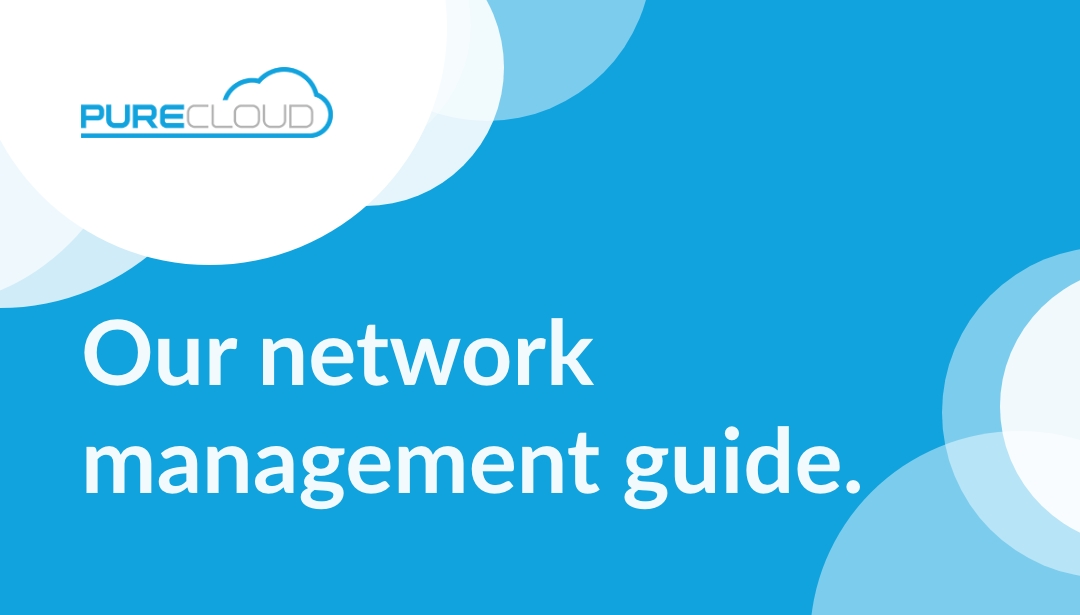 Network management guide cover with the PureCloud logo on a blue background featuring cloud graphics.