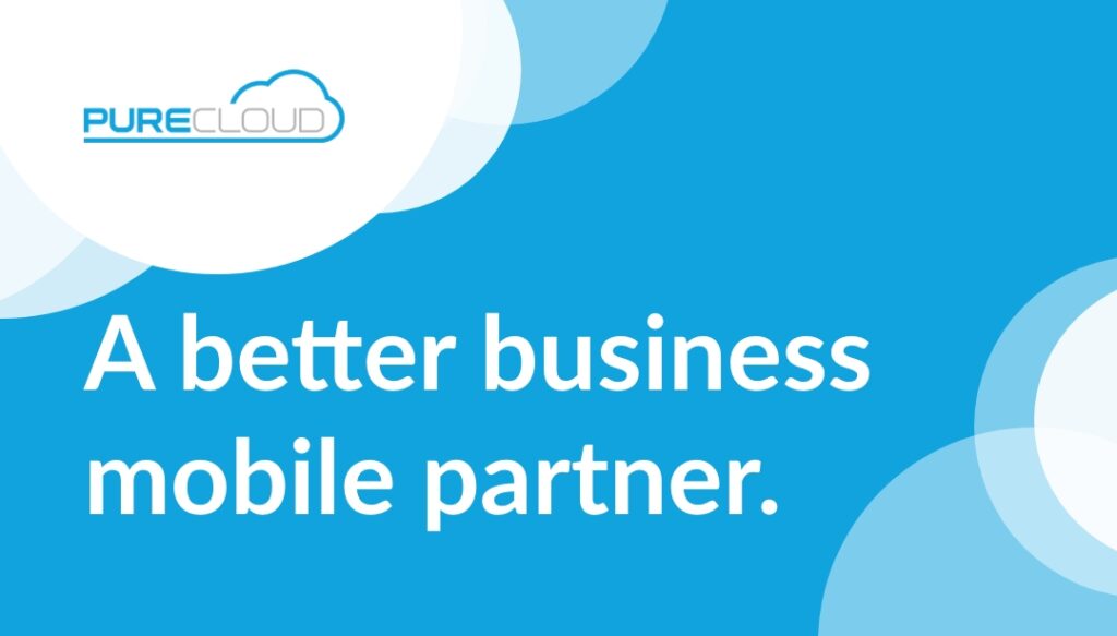 PureCloud logo with the text 'A better business mobile partner' on a blue background with cloud graphics.