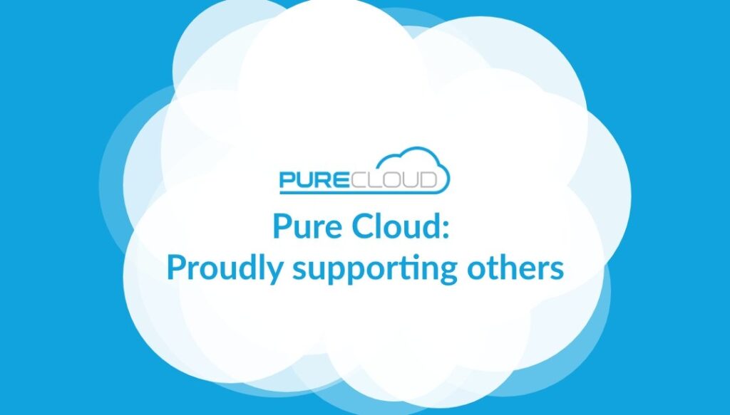 PureCloud logo with the text 'Proudly supporting others' on a blue cloud background.