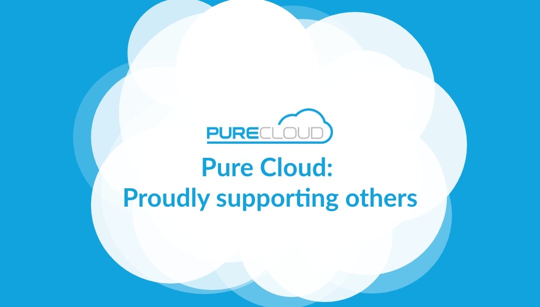 PureCloud logo with the text 'Proudly supporting others' on a blue cloud background.