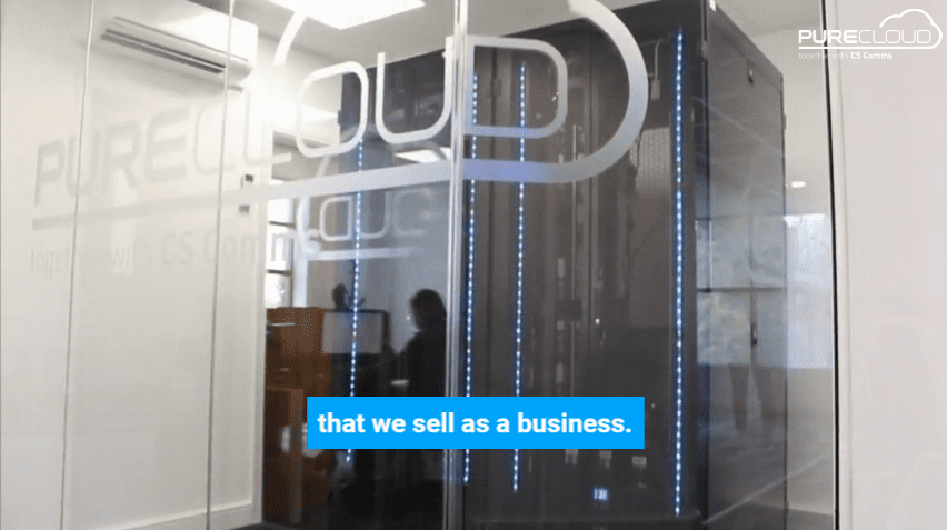 PureCloud logo on a glass door