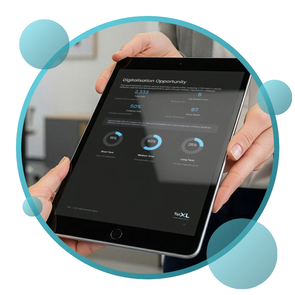 Tablet showing a Cxp Insights digitalisation opportunity report